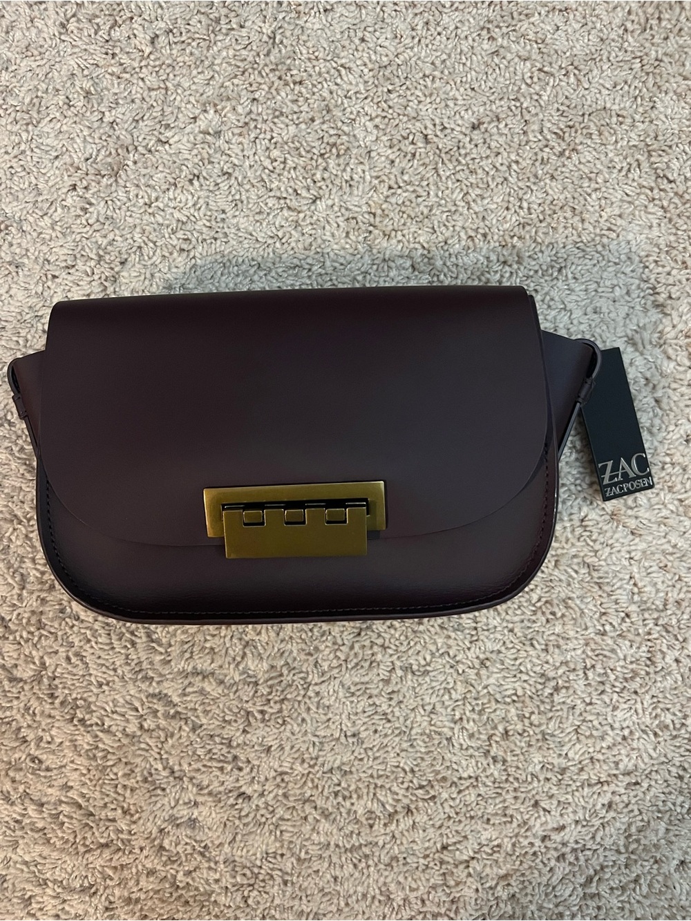 ZAC Zac Posen Plum Leather Crossbody with Gold Hardware